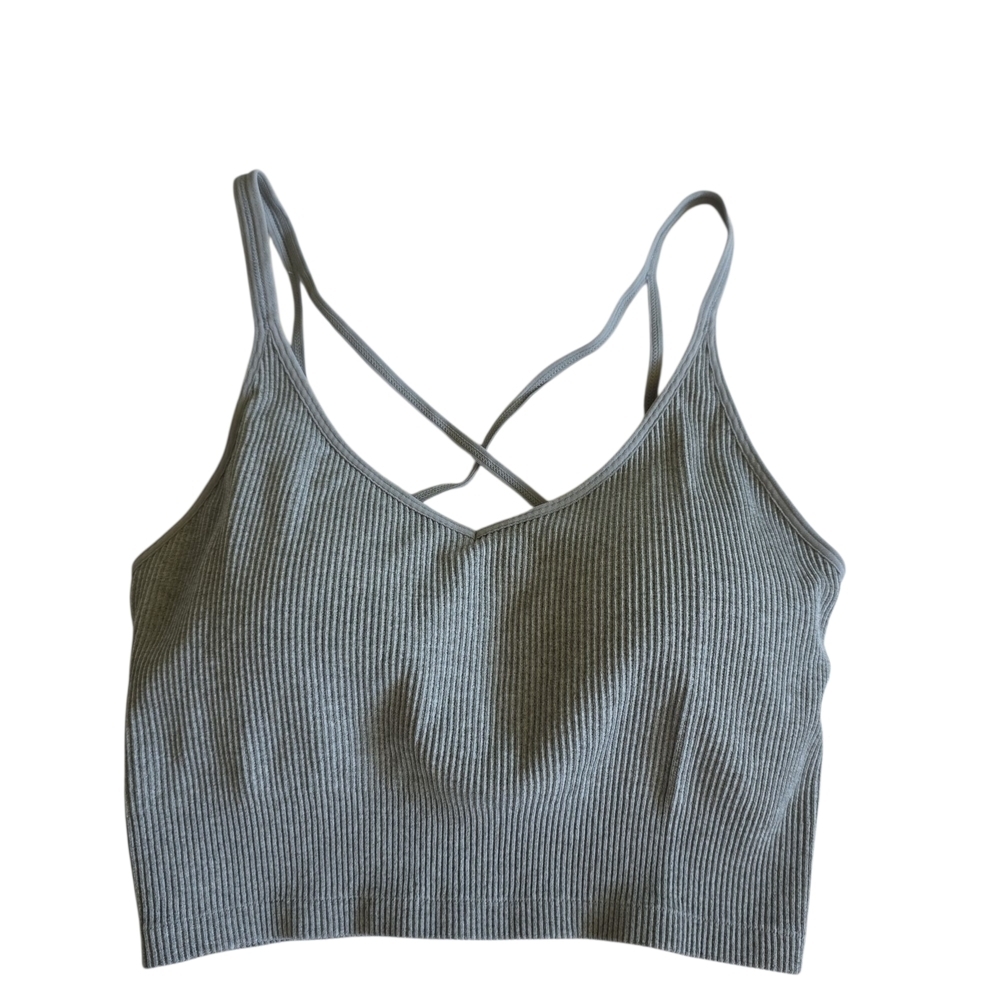 Lemon Gray Ribbed Crisscross Bandeau Bralette